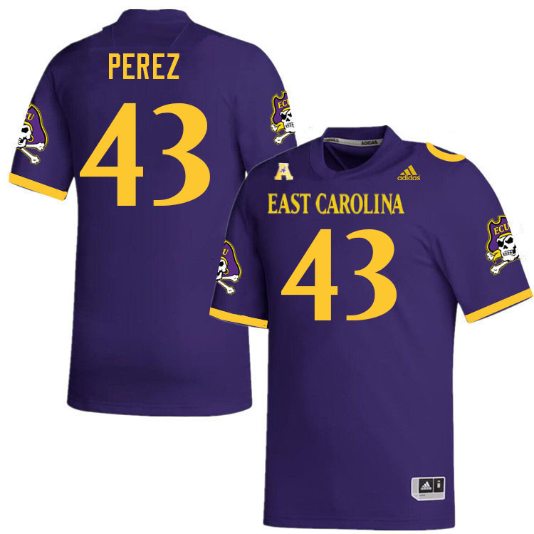 Men #43 Noah Perez ECU Pirates College Football Jerseys Stitched-Purple